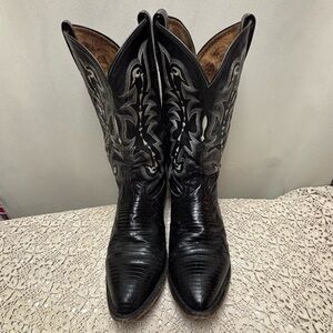 Tony Lama Vintage Black Lizard Cowboy Boots Men's 12 D made in the USA